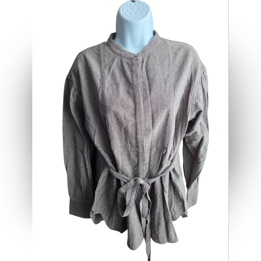 Snidel Top Taupe Structured Modernist Tie Waist Band Collar Size 0 (S)